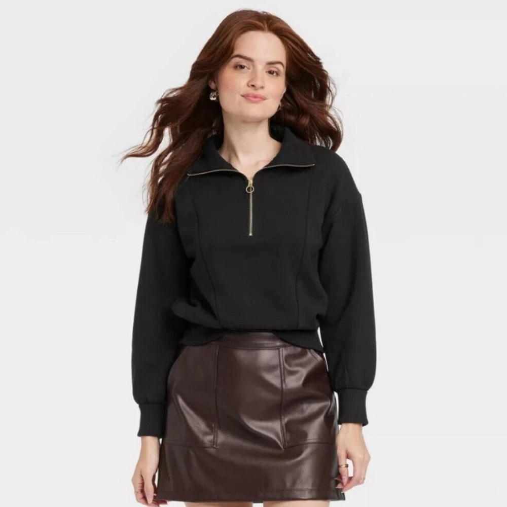 A New Day Women’s Ribbed Cuffs Quarter Zip Sweatshirt Size M